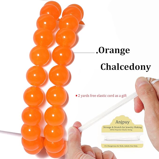6mm Natural Orange Chalcedony Round Bead - 60PCS Bulk Gemstone Beads for Jewelry Making, DIY Bracelets, Necklaces - Includes Crystal Stretch Cord - Stone Beads for Crafting Gifts