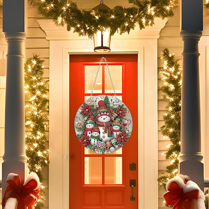 Diamond Art Hanging Kits for Adult, Christmas Diamond Art Crafts Decor, 5D DIY Acrylic Diamond Art Painting Ornaments, Window Pendants Wall Hanging Kits for Home Garden (Snowman)