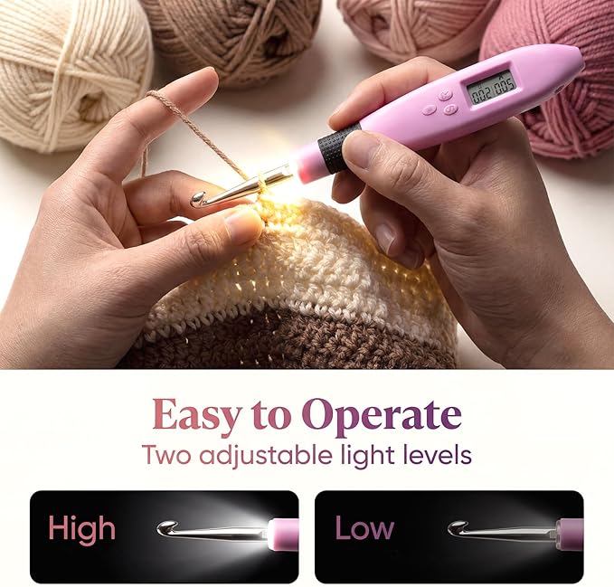 Counting Crochet Hook Set, 12-in-1 Light-Up Interchangeable Hooks with Digital Stitch/Row Counter (2.0–14.0 mm), Ergonomic Rechargeable Handle & Storage Case, Gift for Beginners & Experienced Crafters