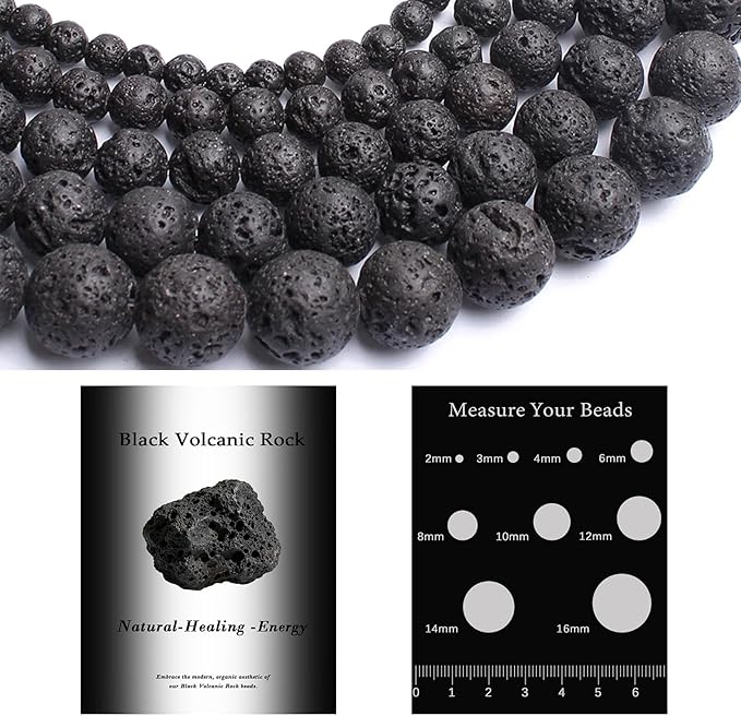 Song Xi 90pcs 4mm Natural Black Volcanic Rock Stone Beads for Jewelry Making, Gemstones Beads Bracelet for Necklace Earring Keychain, with Jewelry Box and Elastic for Christmas Wedding Birthday Gift