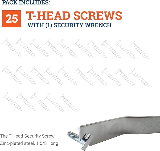 PHS 25 Pack Security T-Screw Picture Hanging Kit with Wrench - Anti Theft Picture Hangers for Art - Earthquake Proof Hangers - T-Screws Locking Hardware for Artwork & Frames