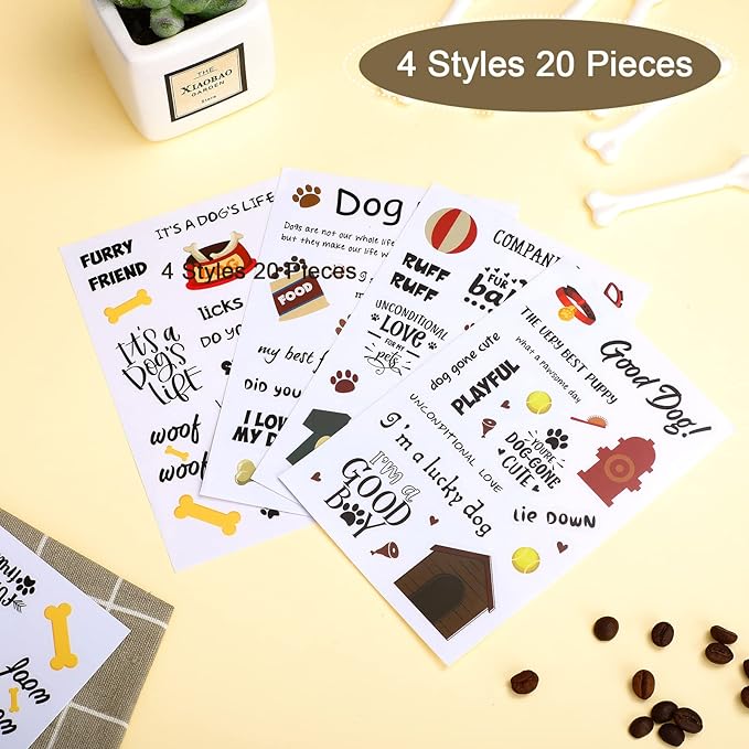 Geyee 20 Sheets Scrapbook Dog Stickers Dog Phrases Clear Waterproof Puppy Paw Print Stickers with Sayings Word for Adult Scrapbooking DIY Crafts Album Laptop Decor, 4 x 6 Inch