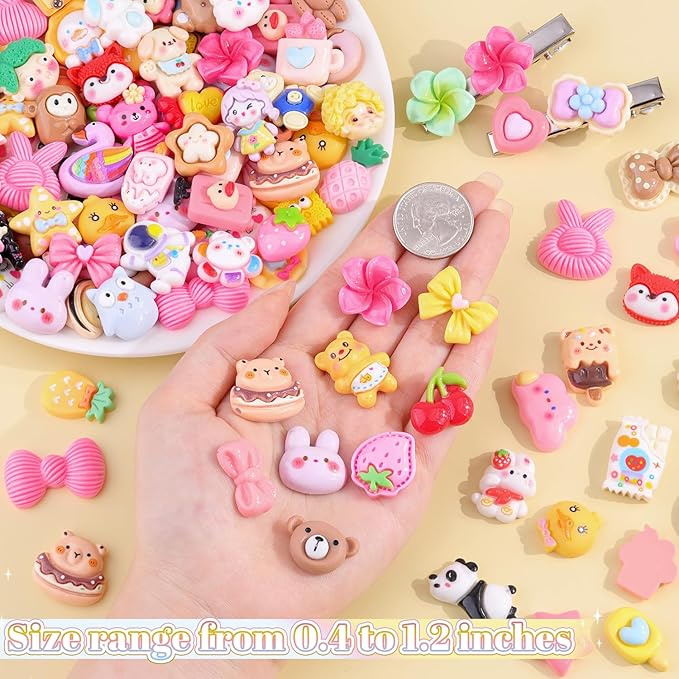 100PCS Slime Charms Cute Flatback Resin Charms for Slime, Random Kawaii Decoden Charm for Embellishments Phone Junk Case Charms Bulk, Hairpins Scrapbooking Crafting & DIY Decor (Multicolor)
