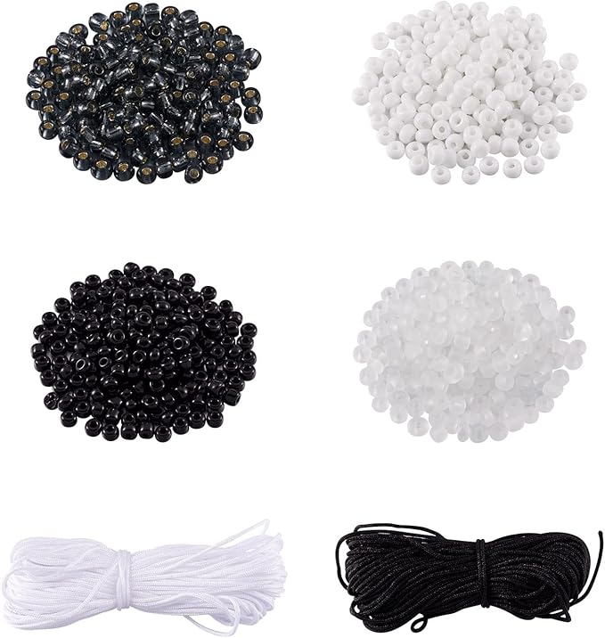 Pandahall Morse Code Bracelet Jewelry Making Kit Including 1170Pcs 4mm Round Glass Seed Beads 21.8 Yards 0.8mm Nylon Cord for Handmade Bracelet Necklace Jewelry Crafts
