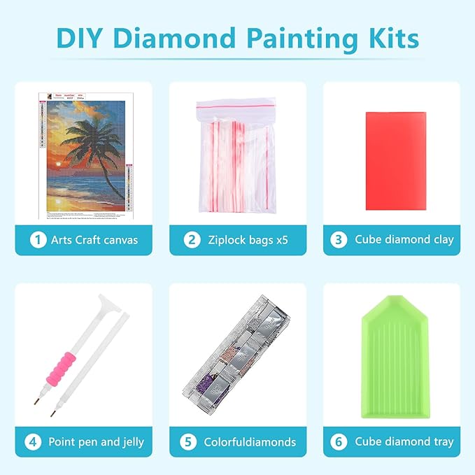 SENQAO Sunset Beach Diamond Art Kits for Adults, DIY 5D Sunset Landscape Diamond Art Kits, Landscape Paint with Diamonds Gem Art Full Round Drill Home Wall Decor 30x40cm