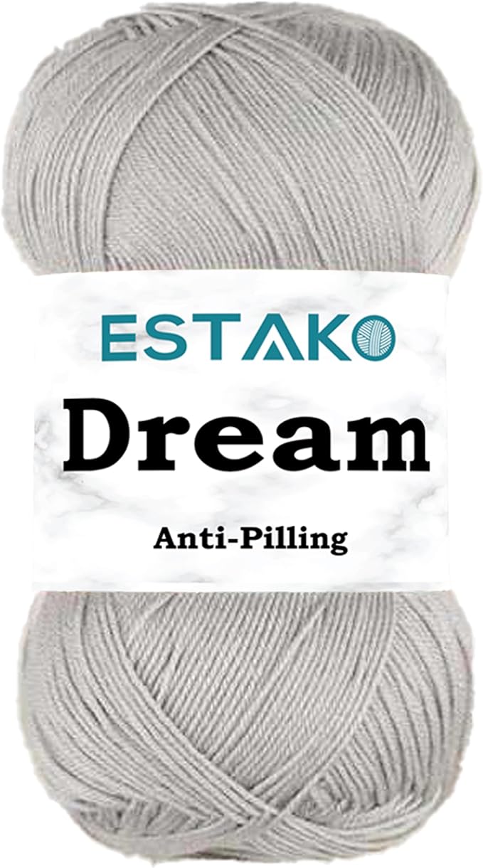 Estako Dream, 100% Microfiber Acrylic Yarn, Soft, Super Fino/Fingering Weight (1) for Crochet and Knitting 3.5 Oz (100g) / 382 Yrds (350m) (70997 - Grey)