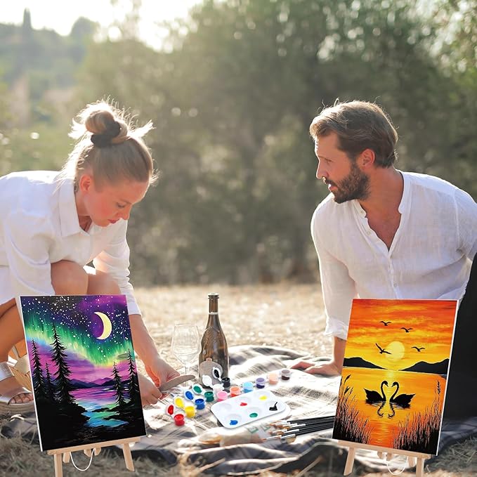 Ctosree 12 Pack Pre Drawn Canvas Kit for Painting Sip and Art Paint Kit for Adults Pre Painted Canvas Party Favors for DIY Holiday Party Date Night Gifts(Summer Sunset,10 x 8 Inch)