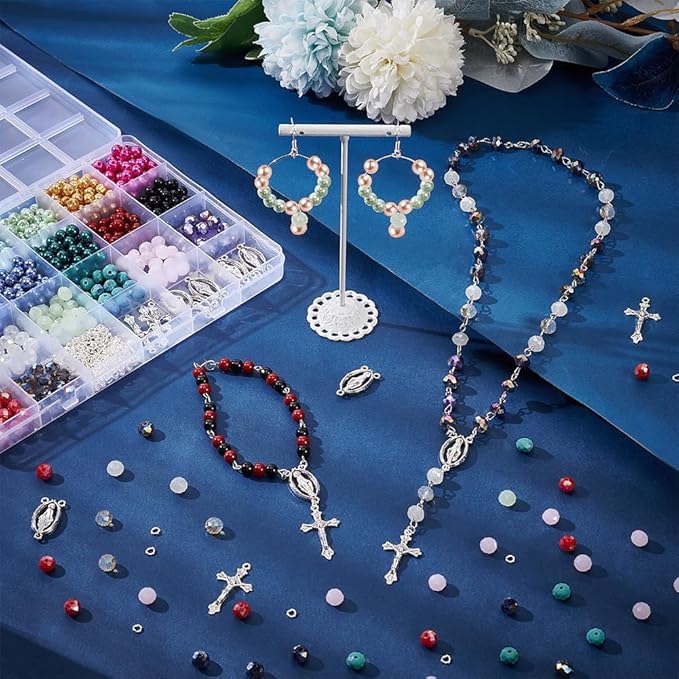 NBEADS Rosary Making Kit 1120 Pcs Necklace Making Set Rosary Prayer Making Supplies Necklace Set Cross Beads Kit for Easter Bracelet Jewelry Making