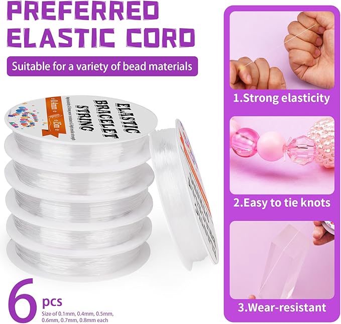 JUPEAN 6 Sizes Stretchy Bracelet String Elastic String for Bracelet Making Jewelry Making Supplies Easy to Knot with Jewelry Making Supplies Beading Needles and Container for Storage