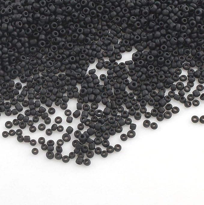 Perlin Glass Seed Beads 2mm 11/0 Round Mini Small Pony Beads 6500pcs for Making Earrings Bracelets Pendants Waist Jewelry DIY Handmade Opaque Color Kit (Matte Black)