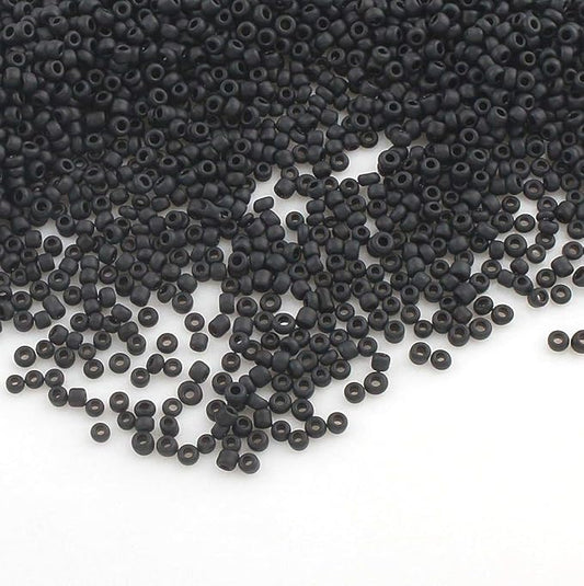 Perlin Glass Seed Beads 2mm 11/0 Round Mini Small Pony Beads 6500pcs for Making Earrings Bracelets Pendants Waist Jewelry DIY Handmade Opaque Color Kit (Matte Black)
