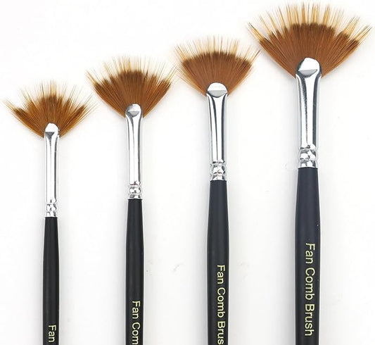 Fan Grainer Brush for Painting – 4PCS Professional Comb Brushes for Fur, Hair, Wood Grain, Grass, Feathers & Textures,Works with Watercolor Acrylic Oil for Artists & Beginners,Short Handle