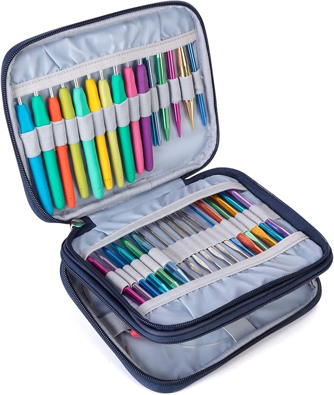 Teamoy Organizer Case for Interchangeable Circular Knitting Needles, Crochet Hooks and Knitting Accessories, Keep All in Place and Easy to Carry, Cats Blue (No Accessories Included)
