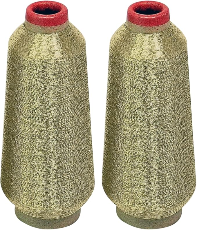 ThreadNanny 2 Huge Spools Metallic Embroidery Machine Thread White Gold Color 5500 Yards Each for Embroidery and Decorative Sewing