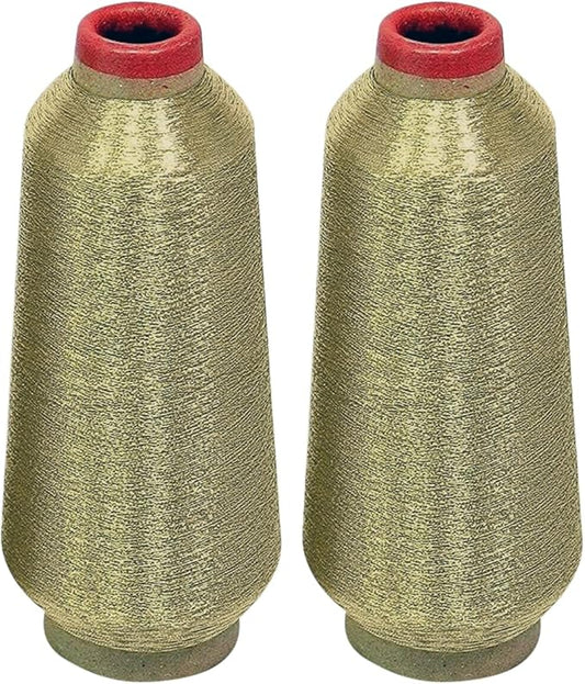 ThreadNanny 2 Huge Spools Metallic Embroidery Machine Thread White Gold Color 5500 Yards Each for Embroidery and Decorative Sewing