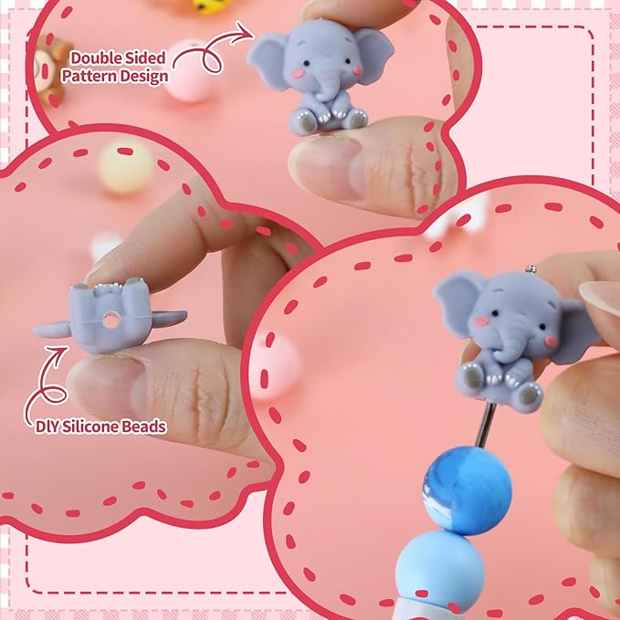 12pcs 3D Animals Silicone Focal Beads Silicone for Keychain Making Beads for Pens Shape for Bracelet Necklace Crafts （3D Animals）