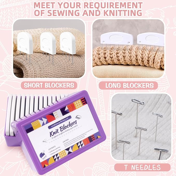 Uotey Knit Blocking Pins Kit, 20Pcs Knit Blockers Combs Pins, 110 T-pins for Blocking Knitting Crochet, Needlework Projects, Knitting Block Pins Tool for Blocking Mats