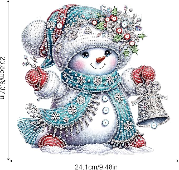 Christmas Diamond Art Painting Hanging Pendant DIY Snowman 5D Special Shape Crystal Diamond Art Partial Mosaic Making Craft, Large size Christmas Ornaments Home decor window decoration Handmade Gift