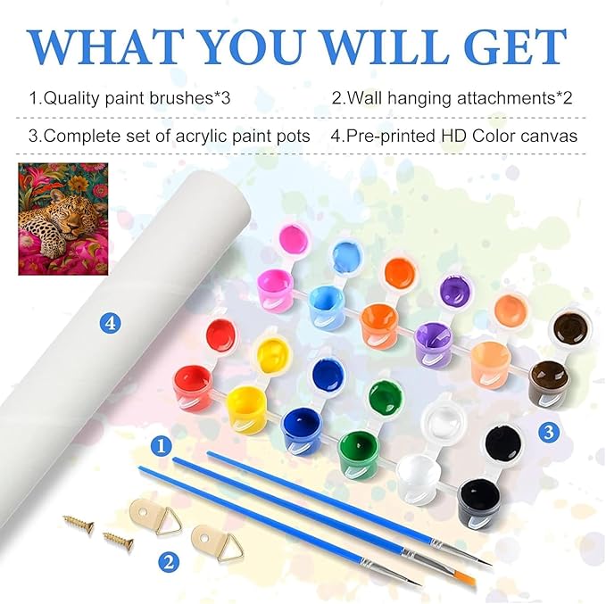 KYOQFVN Leopard Paint by Numbers Kit for Adults - Easy Paint by Number Kits for Beginners, DIY Acrylic Painting on Canvas for Home Wall Art Decor 16x20 Inch