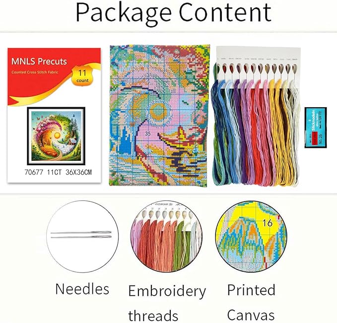Zhenqing Four Seasons Rotation Cross Stitch Kit for Beginners, 11CT Printed White Cotton Fabric, 36x36cm Full Embroidery with Threads, Needle & Instructions (70677)