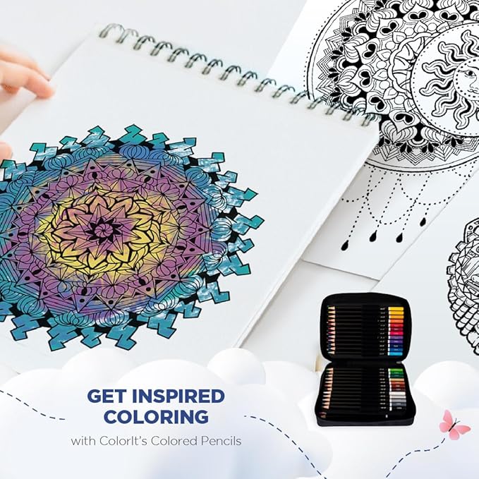 ColorIt Mandalas Volume III Spiral Bound Adult Coloring Book with 50 Mandala Patterns for Relaxation and Stress Relief - Includes Perforated Pages, Thick Paper, Hardback Covers, and Blotter Page