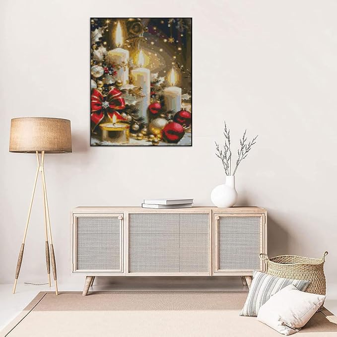 Christmas Candles Stamped Cross Stitch Kits Candles Cross Stitch Patterns,Dimensions Cross Stitch Kits Embroidery Kit Arts and Crafts for Beginners 15.7x11.8 inch