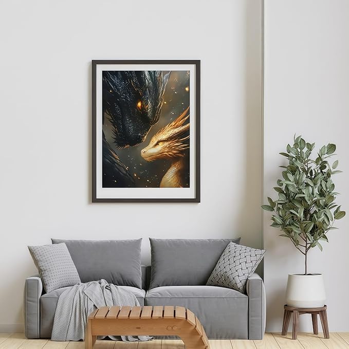 BYGFHLYW 5D Diamond Painting Kits for Adults, Black Golden Dragons Diamond Art Kits for Adults Beginner, DIY Full Drill Diamond Dot Gem Painting for Home Wall Decor 12x16 inch
