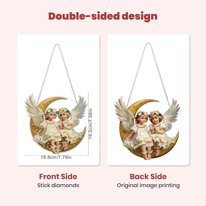 MXJSUA Moon Beautiful Angels Diamond Art Hanging Kits for Adults Beginners, Crystal Diamond Suncatchers, Special Shape Diamond Painting Pendant Window Ornament Gifts for Home Garden Door Wall Decor