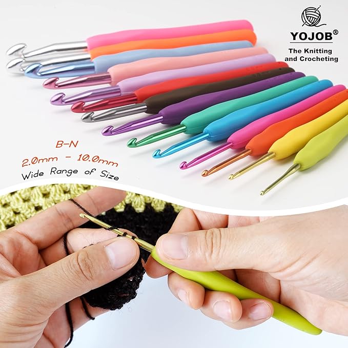 YOJOB 2Pack Size B / 2mm, C / 2.5mm Crochet Hooks, Super Smooth & Ergonomic for Beginner and Advanced (2.0mm, 2.5mm)