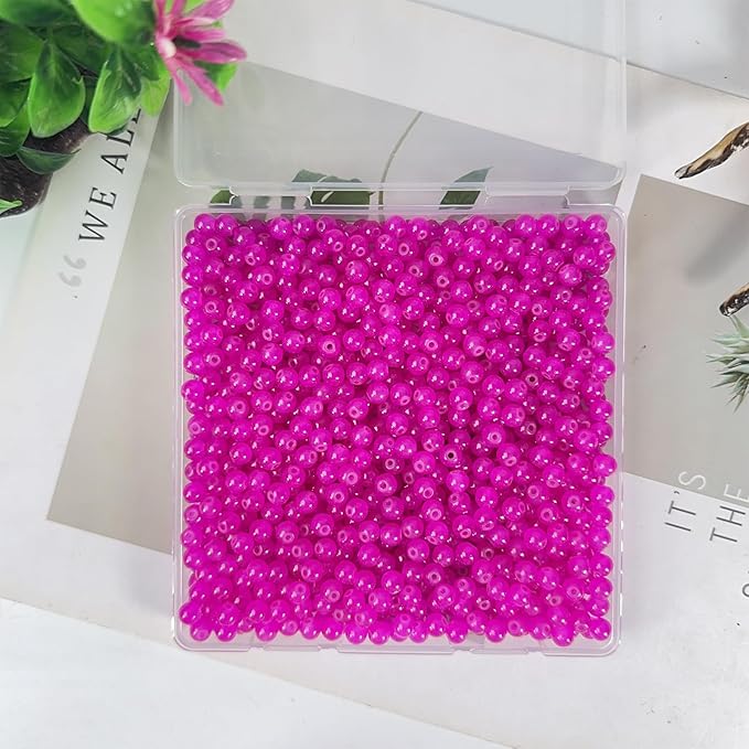 6mm Round Glass Beads for Jewelry Making, 900Pcs Glass Seed Beads for Bracelets, DIY Crafts (Magenta)
