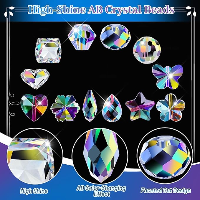 2836 Pcs Glass Beads for Jewelry Making – High Shine, Faceted Cut Design Crystal Beads, DIY Bracelet Necklace Earring Craft Kit with Organizer Box for Valentine's Day Birthday Gifts, AB Color