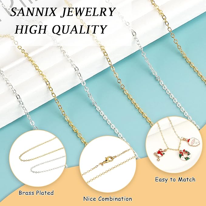 SANNIX 20 Feet Necklace Chains 1.8mm Jewelry Making Chains for Necklace Earring Bracelet Jewelry Making Supplies, Metal Chain Necklace with Lobster Clasps and Jump Rings for DIY Craft, Silver & Gold