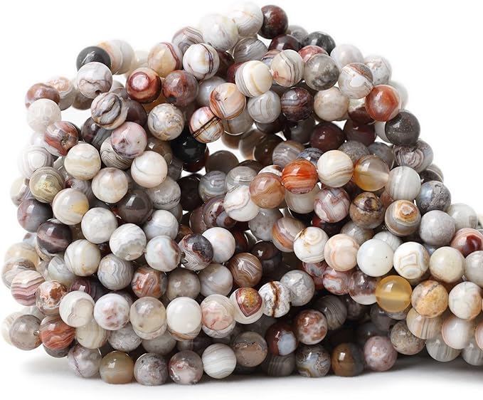 60PCS 6mm Natural Laguna Lace Agate Round Loose Beads for Jewelry Making 1 Strand 15"