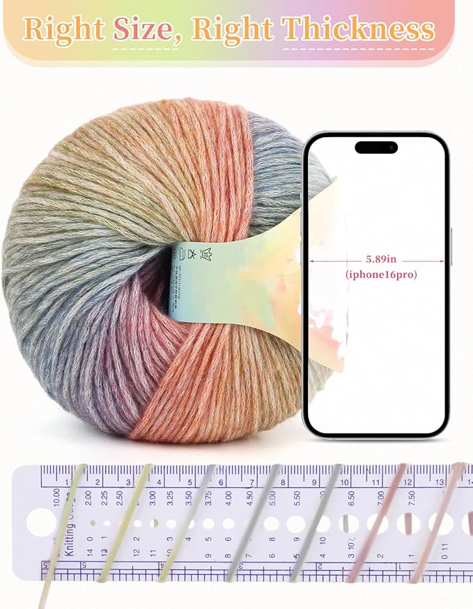 Coopay Yarn for Crocheting Knitting, Gradient Cake Yarns, 2 × 3.53oz - 240yds - 50% Cotton 50% Acrylic Ombre Yarns, Crochet Yarn for Blankets, Shawls, Scarves (102 Rainbow)