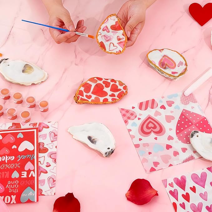 APUDWN 16 Sets Flat Oyster Shell Craft Kit for Her, DIY Art Set for Couples, Family & Class Activities, Beginner Friendly Shell Painting Supplies for Romantic Gifts & Creative Home Decor