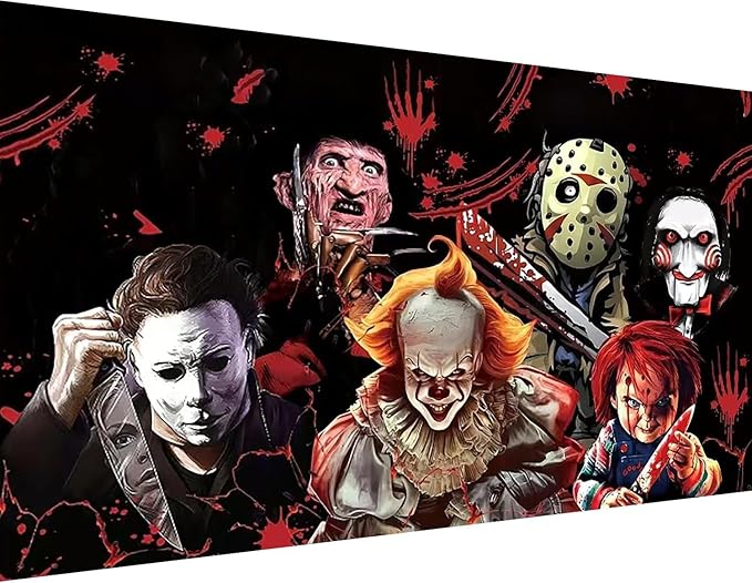 KYOQFVN Halloween Diamond Art Kits for Adults,5D Full Round Diamond Horror Diamond Painting Kit, Large Dots Diamond Painting for Beginners, DIY Beads for Home Wall Decor, 27.5" x 15"