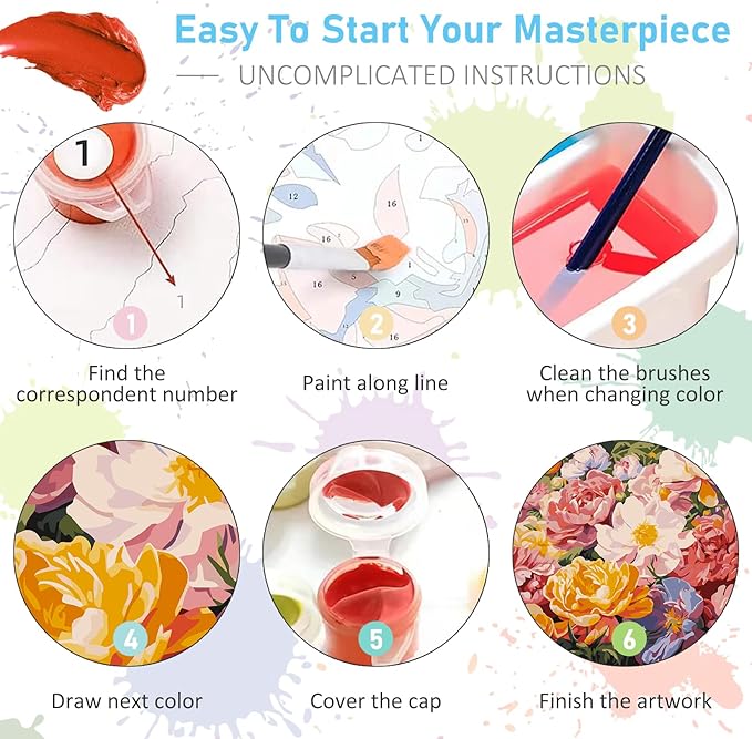 Offito Paint by Numbers Kit for Adults - Flowers Acrylic Adult Paint by Number Kits on Canvas for Beginner, Floral DIY Oil Painting by Numbers for Adults Kit, Perfect for Home Decor Gift 16"x20"