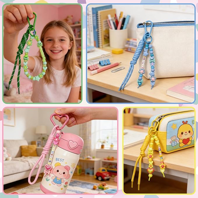 HejVulkan 828 PCS Beads Keychain Making Kit, Beaded Keychain Kit, DIY Bag Charm Kit with Alphabet Beads, Acrylic Star Heart Flower Beads, Paracord Keychain Bag Charm, Fun Creative Craft Gift