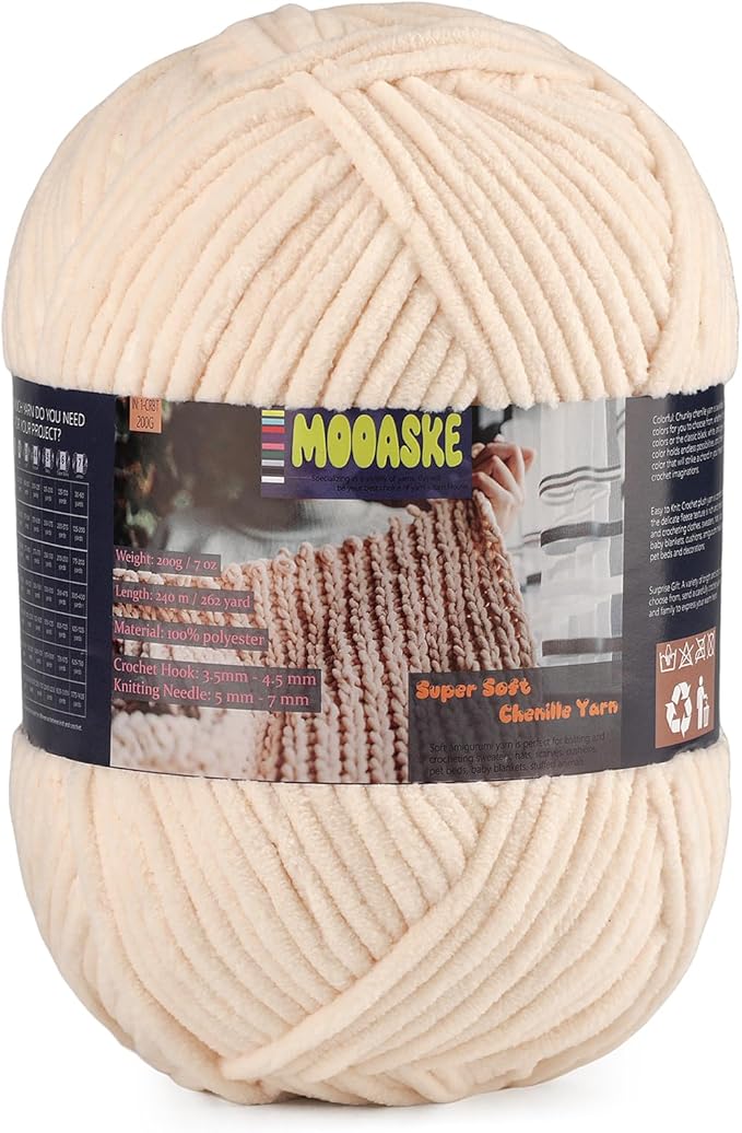 Chunky Velvet Yarn for Crocheting & Knitting, 7.05oz 262.4yd Super Soft Chenille Plush Yarn, Bulk Thick Yarns for Baby Blankets, Amigurumi, Scarves | 20 Colors (1, Khaki)