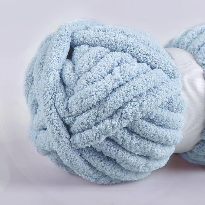 Sky Blue Chunky Chenille Yarn for Crocheting Bulky Thick Fluffy Yarn for Knitting,Super Bulky Hand Blanket, Soft Plush Yarn Crochet Carpet/Scarf/Cushion/ 8 Jumbo Pack(63.76oz/197.68yd