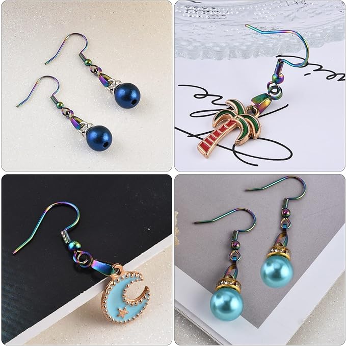 earring hooks 50pcs/25pairs, stainless steel rainbow ear wires fish hooks, hypo-allergenic jewelry findings parts for diy jewelry making