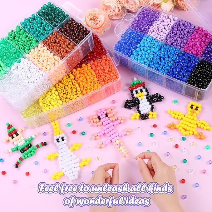 JOICEE 10000Pcs Pony Beads Bulk, 30 Assorted Colors Kandi Beads Rainbow Pony Beads for Making Friendship Bracelet Necklaces Jewelry Hair Braiding DIY Craft Gifts