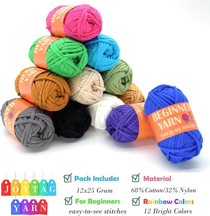 12 Pack Beginners Crochet Yarn Coffee Brown Beige Grey Cotton Easy Crochet Yarn for Crocheting Knitting Beginners with Easy-to-See Stitches Multiclor Mini Beginner Crochet Kit(12x25g)
