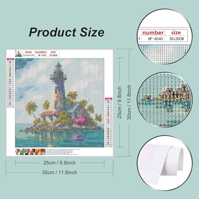 hill froeistung 5D Lighthouse Diamond Art Painting Kits for Adults,Sea,Landscape Diamond Art for Beginners, DIY Full Drill Island Diamond Art Painting(12X12 inch)