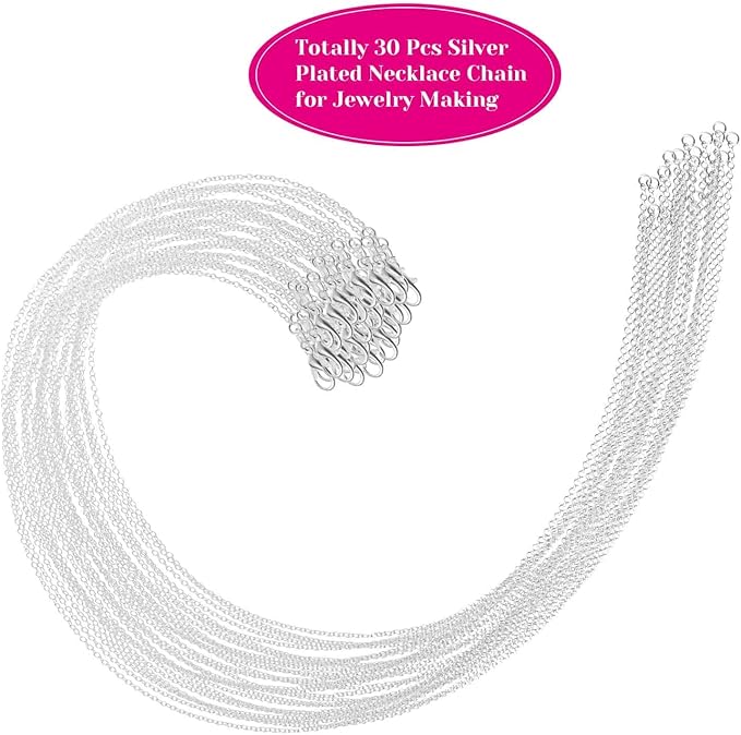 selizo 30 Pack Jewelry Making Chains Necklace Chain Bulk Silver Plated Necklace Chains for Necklace Jewelry Making, 1.2 mm (24 Inches)