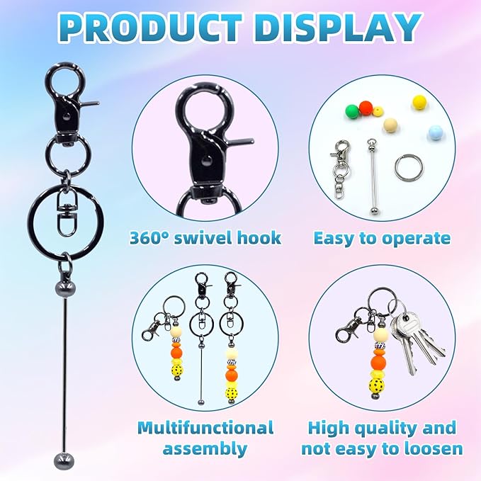 40 Pcs Beadable Keychains Bulk Kit – DIY Keychain Making Supplies with Metal Blanks for Crafts, Jewelry, Charms, Custom Projects – Blank Chain Bars for Beaded Keychain Design (Gray)