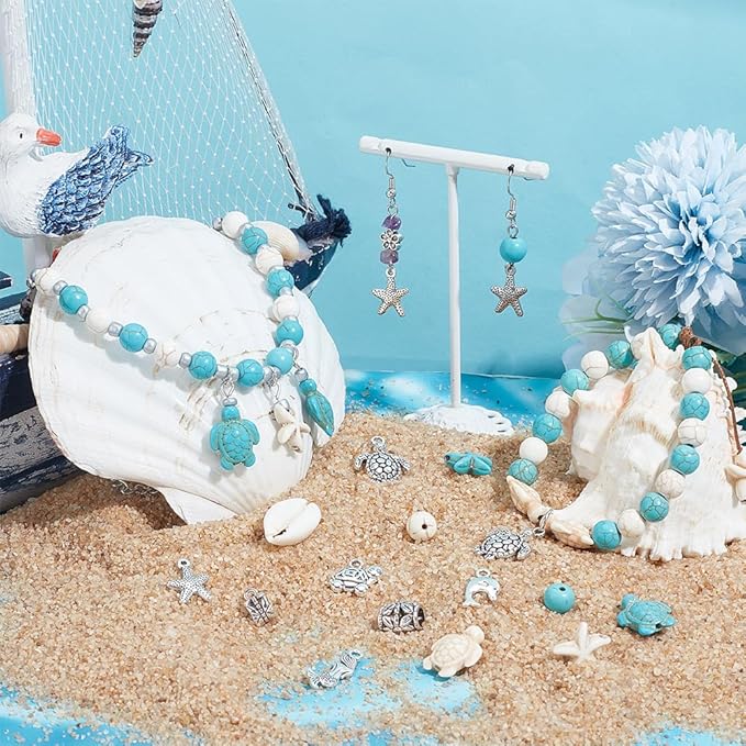 PH PandaHall 292pcs Turquoise Jewelry Making, Boho Ocean Beach Shell Bead Charms Starfish Mermaid Turtle Beads Summer Sea Dangle Pendant for Gift Bracelet Necklace Earring Anklet Craft Jewelry Making