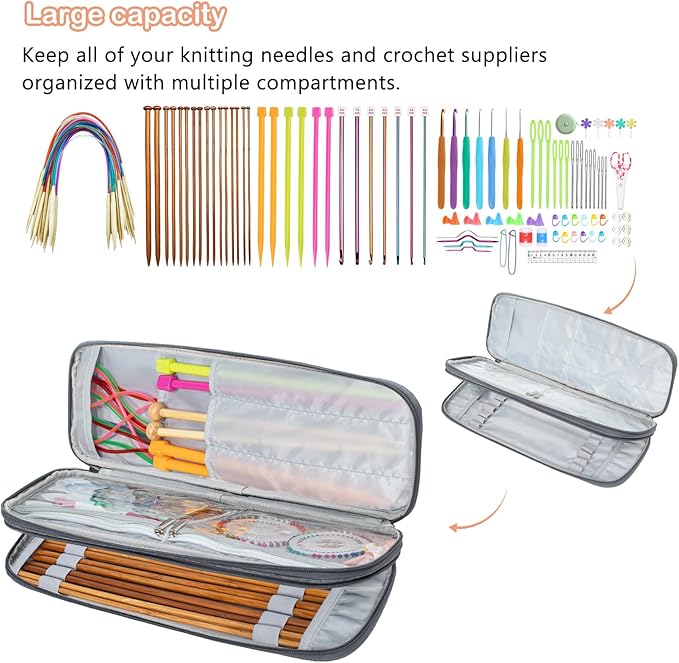 Knitting Needles and Crochet Hook Organizer Case (Up to 14 Inches) for Knitting Accessories - Empty Case
