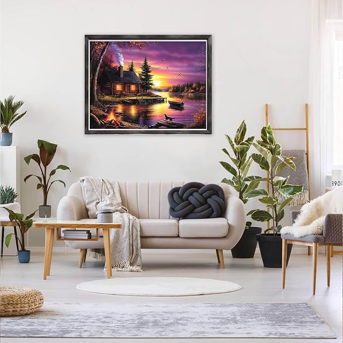 MAXBYE Lake House Paint By Numbers Kits for Adults Beginner, Autumn Landscape Adult Paint By Number On Canvas, Easy Oil Painting Kits for Home Wall Decor Gift 16x20 Inch