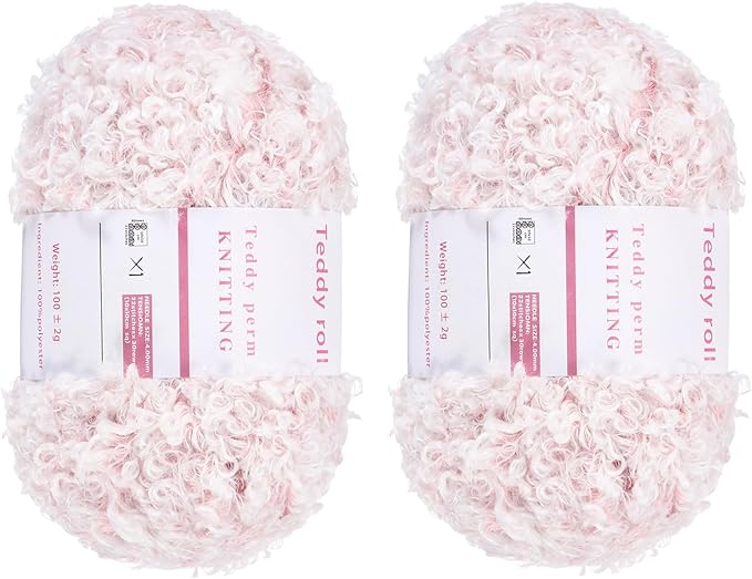 MECCANIXITY 2 Skeins Fur Yarn Soft Fluffy Chunky Yarn Fuzzy Eyelash Yarn Pale Pink for Crocheting Knit Clothes Bag - 55Yard/50m, 3.33ozx2